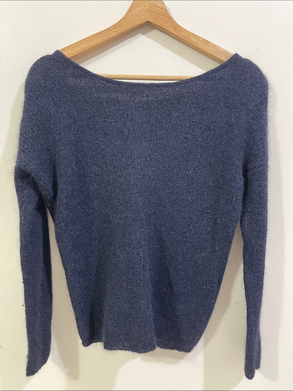 Sezane Fuzzy Off-the-Shoulder Sweater - Navy